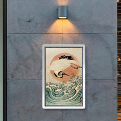 Crane, Waves and Rising Sun by Isoda Koryusai - Japanese Ukiyo-e Edo era woodblock print poster 2