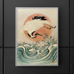 Crane, Waves and Rising Sun by Isoda Koryusai - Japanese Ukiyo-e Edo era woodblock print poster 5