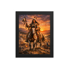 Crazy Horse at Little Bighorn dawn framed print on a plain backdrop in size 8"x10".