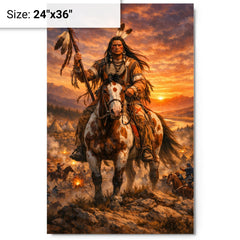 Crazy Horse at Little Bighorn dawn metal print on a plain backdrop in size 24"x36".