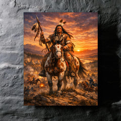 Crazy Horse at Little Bighorn dawn metal print mockup