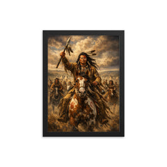 Crazy Horse before Little Bighorn charge framed print on a plain backdrop in size 12"x16".