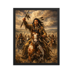 Crazy Horse before Little Bighorn charge framed print on a plain backdrop in size 16"x20".