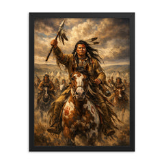 Crazy Horse before Little Bighorn charge framed print on a plain backdrop in size 18"x24".