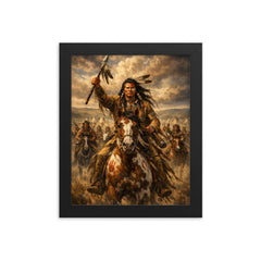 Crazy Horse before Little Bighorn charge framed print on a plain backdrop in size 8"x10".