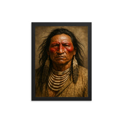 Crazy Horse portrait framed print on a plain backdrop in size 12"x16".