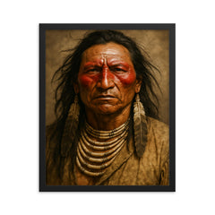 Crazy Horse portrait framed print on a plain backdrop in size 16"x20".