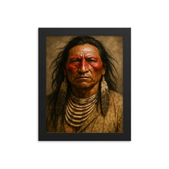 Crazy Horse portrait framed print on a plain backdrop in size 8"x10".