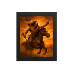 Crazy Horse refusing capture in sunset dust framed print on a plain backdrop in size 8"x10".