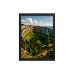 Creux du Van Natural Amphitheatre Switzerland framed print on a plain backdrop in size 12"x16".