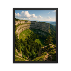 Creux du Van Natural Amphitheatre Switzerland framed print on a plain backdrop in size 16"x20".