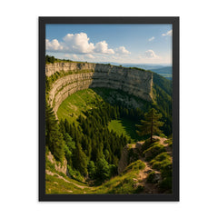 Creux du Van Natural Amphitheatre Switzerland framed print on a plain backdrop in size 18"x24".