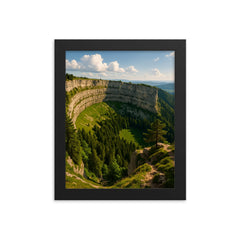 Creux du Van Natural Amphitheatre Switzerland framed print on a plain backdrop in size 8"x10".