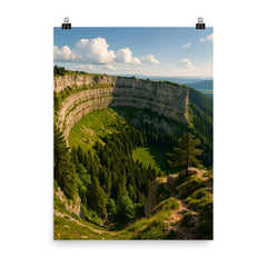 Creux du Van Natural Amphitheatre Switzerland poster on a plain backdrop in size 8"x10".