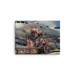 Crew of B-29 Superfortress "Waddy's Wagon" Posing with Nose Art, KIA in January 1945 canvas print on a plain backdrop in size 12"x16".