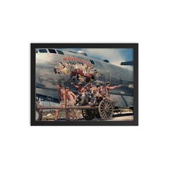 Crew of B-29 Superfortress "Waddy's Wagon" Posing with Nose Art, KIA in January 1945 framed print on a plain backdrop in size 12"x16".