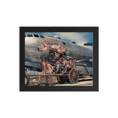 Crew of B-29 Superfortress "Waddy's Wagon" Posing with Nose Art, KIA in January 1945 framed print on a plain backdrop in size 8"x10".