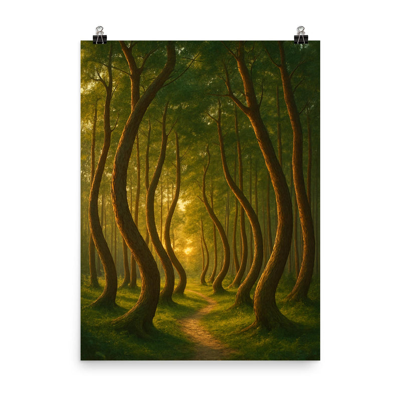 Crooked Forest Poland poster on a plain backdrop in size 8