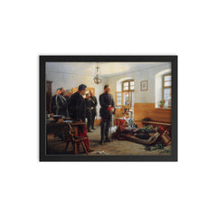 Crown Prince Friedrich Wilhelm Contemplating the Corpse of French General Abel Douay by Anton von Werner, 1888 framed print on a plain backdrop in size 12"x16".
