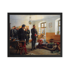 Crown Prince Friedrich Wilhelm Contemplating the Corpse of French General Abel Douay by Anton von Werner, 1888 framed print on a plain backdrop in size 16"x20".