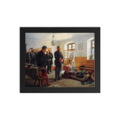 Crown Prince Friedrich Wilhelm Contemplating the Corpse of French General Abel Douay by Anton von Werner, 1888 framed print on a plain backdrop in size 8"x10".