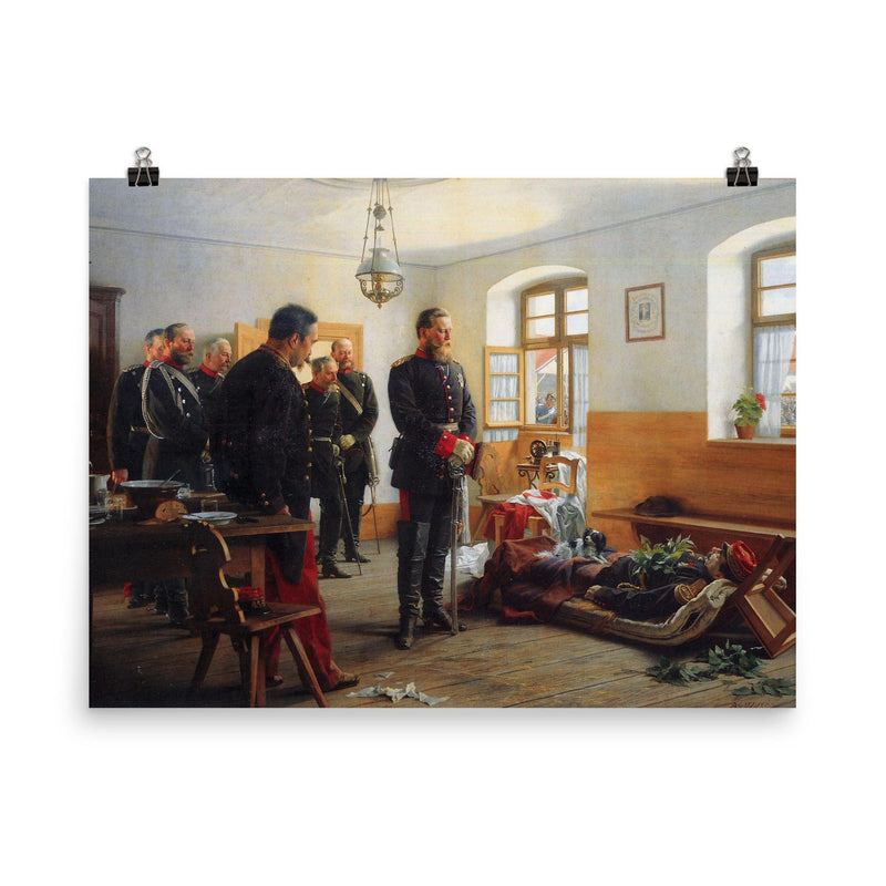 Crown Prince Friedrich Wilhelm Contemplating the Corpse of French General Abel Douay by Anton von Werner, 1888 poster on a plain backdrop in size 8