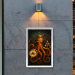 Crowned octopus holding navigation instruments poster 2