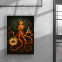 Crowned octopus holding navigation instruments poster 4