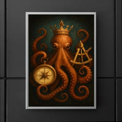 Crowned octopus holding navigation instruments poster 5