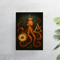 Crowned octopus holding navigation instruments poster 7