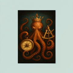 Crowned octopus holding navigation instruments poster 8