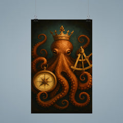 Crowned octopus holding navigation instruments poster 9
