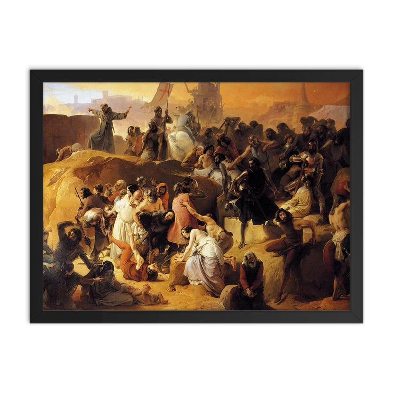 Crusaders Thirsting near Jerusalem by Francesco Hayez, 1836-1850 framed print on a plain backdrop in size 18