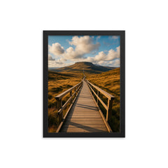 Cuilcagh Boardwalk Northern Ireland framed print on a plain backdrop in size 12"x16".