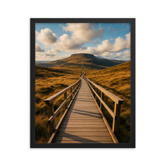 Cuilcagh Boardwalk Northern Ireland framed print on a plain backdrop in size 16"x20".