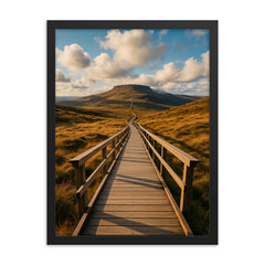 Cuilcagh Boardwalk Northern Ireland framed print on a plain backdrop in size 18"x24".