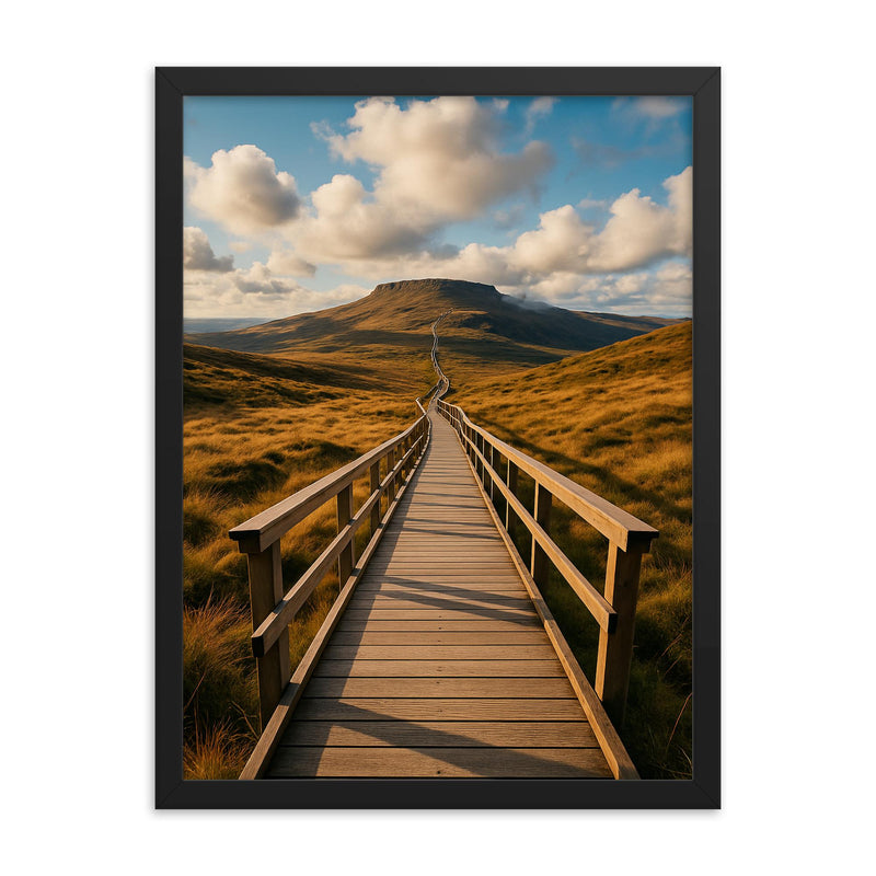 Cuilcagh Boardwalk Northern Ireland framed print on a plain backdrop in size 18