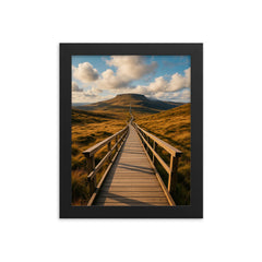 Cuilcagh Boardwalk Northern Ireland framed print on a plain backdrop in size 8"x10".
