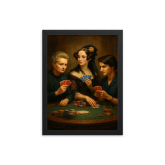 Curie Lovelace and Franklin playing poker framed print on a plain backdrop in size 12"x16".