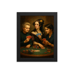 Curie Lovelace and Franklin playing poker framed print on a plain backdrop in size 8"x10".