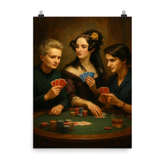 Curie Lovelace and Franklin playing poker poster on a plain backdrop in size 8"x10".
