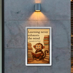 Curious monkey with books inspired by Leonardo da Vinci quote poster 2