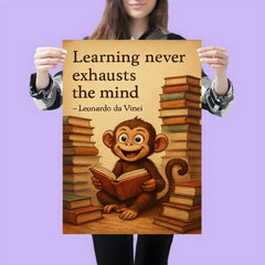 Curious monkey with books inspired by Leonardo da Vinci quote poster 3