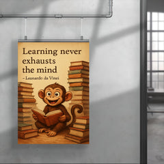 Curious monkey with books inspired by Leonardo da Vinci quote poster 4