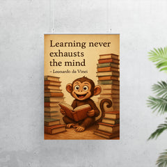 Curious monkey with books inspired by Leonardo da Vinci quote poster 7