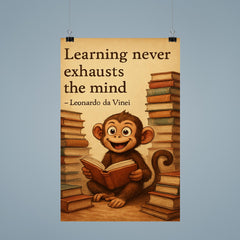 Curious monkey with books inspired by Leonardo da Vinci quote poster 9