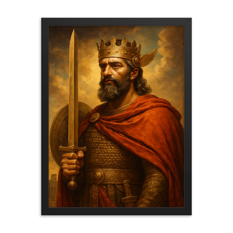 Cyrus the Great framed print on a plain backdrop in size 18