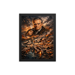 Czeslaw Milosz over shattered Europe map framed print on a plain backdrop in size 12"x16".