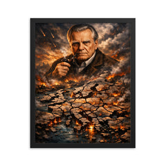Czeslaw Milosz over shattered Europe map framed print on a plain backdrop in size 16"x20".