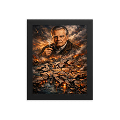 Czeslaw Milosz over shattered Europe map framed print on a plain backdrop in size 8"x10".